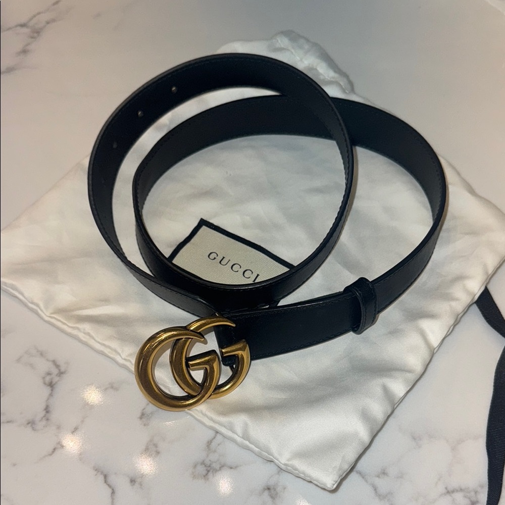 Gucci Black Belt with Gold GG Buckle